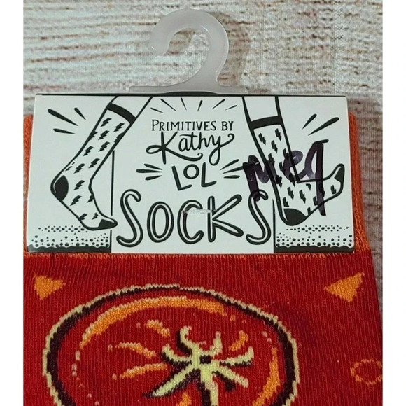Primitives By Kathy Women's Salsa Recipe Socks One Size Red Orange New - Picture 4 of 5